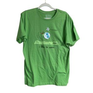 Men's David & Goliath I Like To Score Green Large Soccer Novelty Tee T-Shirt EUC